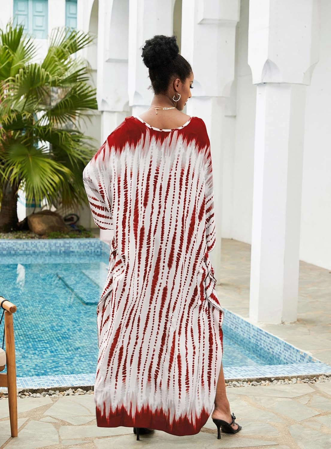 Kaftan Dresses Plus Size V-Neck Women's Swimwear Cover Ups Tie Dye Batwing Sleeves Mumu Caftan Dress