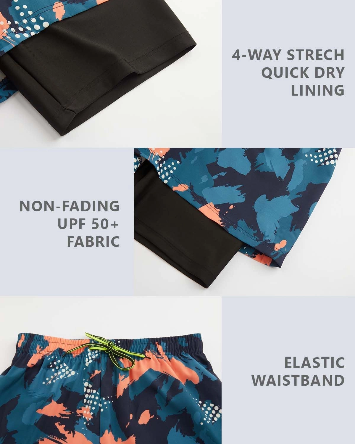 KANAV Mens Swim Trunks with Compression Liner 2 in 1 Quick-Dry Swim Shorts Lined Board Shorts