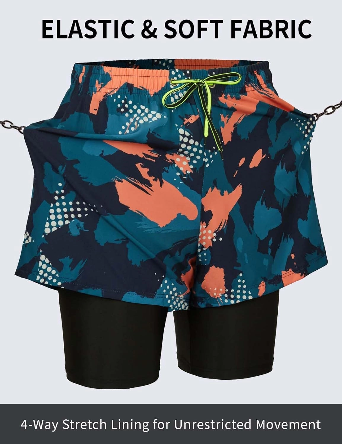 KANAV Mens Swim Trunks with Compression Liner 2 in 1 Quick-Dry Swim Shorts Lined Board Shorts