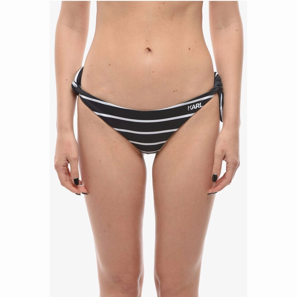 Karl Lagerfeld Awning Striped Bikini Bottom With Knotted Women's Laces