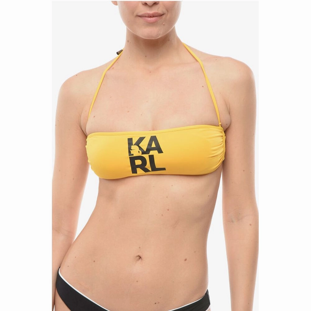 Karl Lagerfeld Solid Color Bandeau Bikini Top with Printed Contrasting Women's Logo