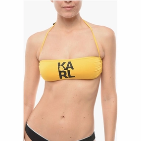 Karl Lagerfeld Solid Color Bandeau Bikini Top with Printed Contrasting Women's Logo