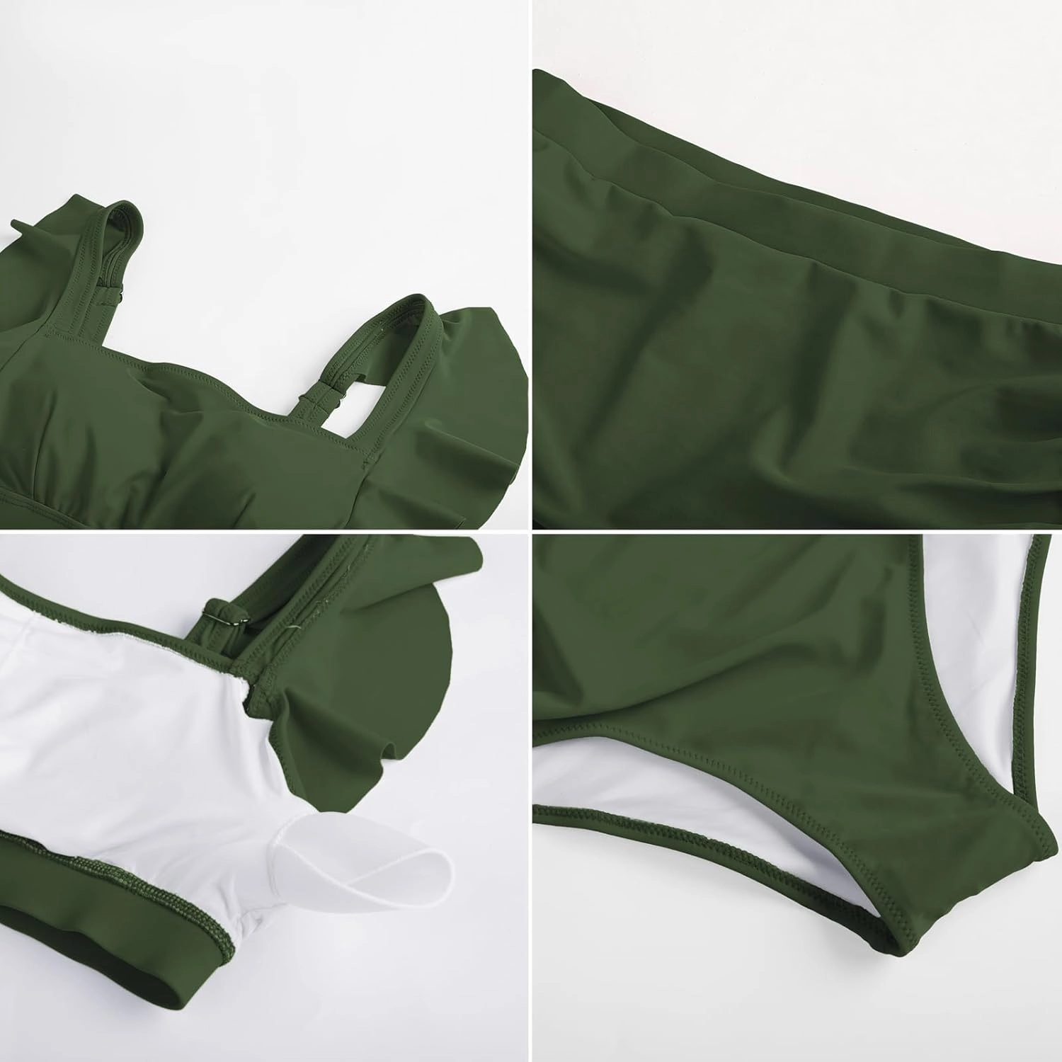 Kate Kasin Womens High Waisted Bikini Sets Ruffle Tummy Control Swimsuits Full Coverage Cheeky Two Piece Bathing Suit