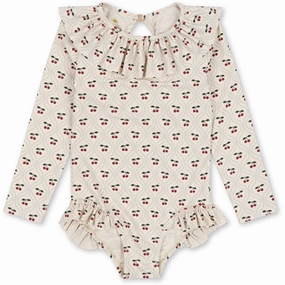 Konges Sljd Manuca Ls Frill Swimsuit Cherry Motif