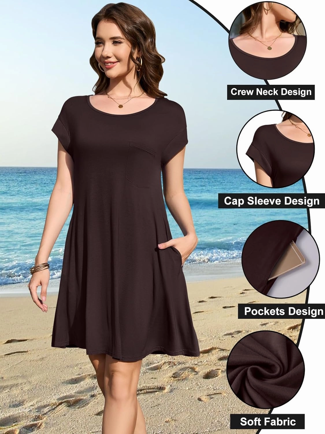 LARACE Plus Size Women Swimsuit Cover Up Cap Sleeve Summer Beach Coverups Loose Shirt Dress Swimwear Sundress with Pockets