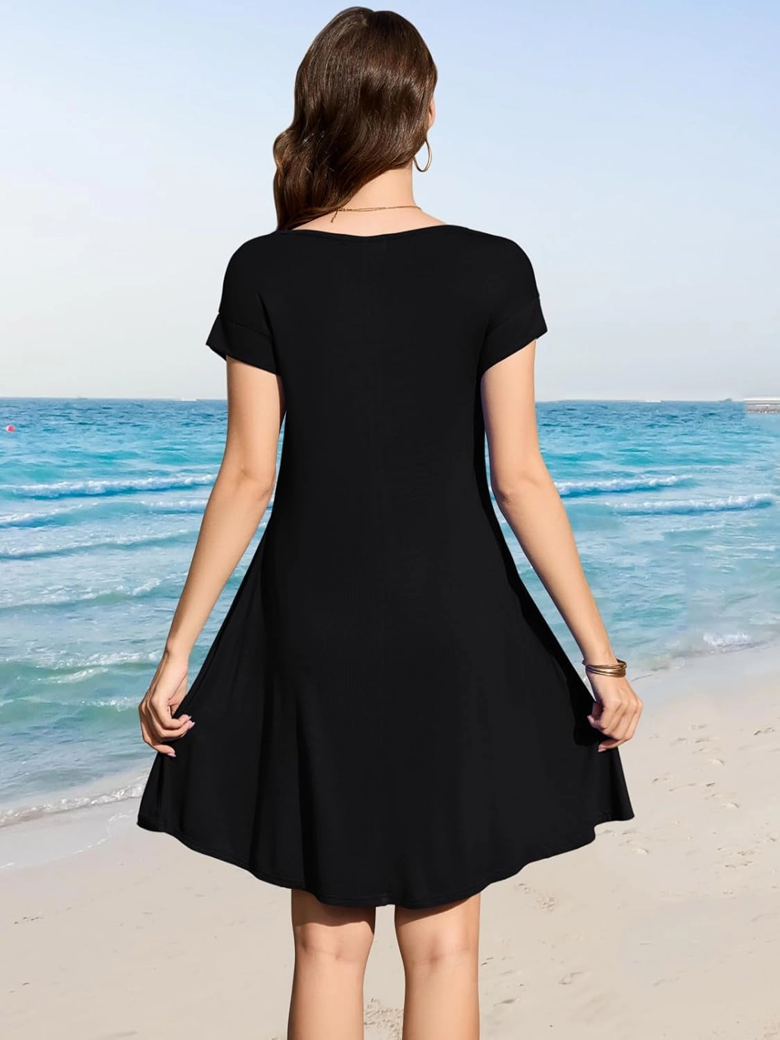 LARACE Plus Size Women Swimsuit Cover Up Cap Sleeve Summer Beach Coverups Loose Shirt Dress Swimwear Sundress with Pockets