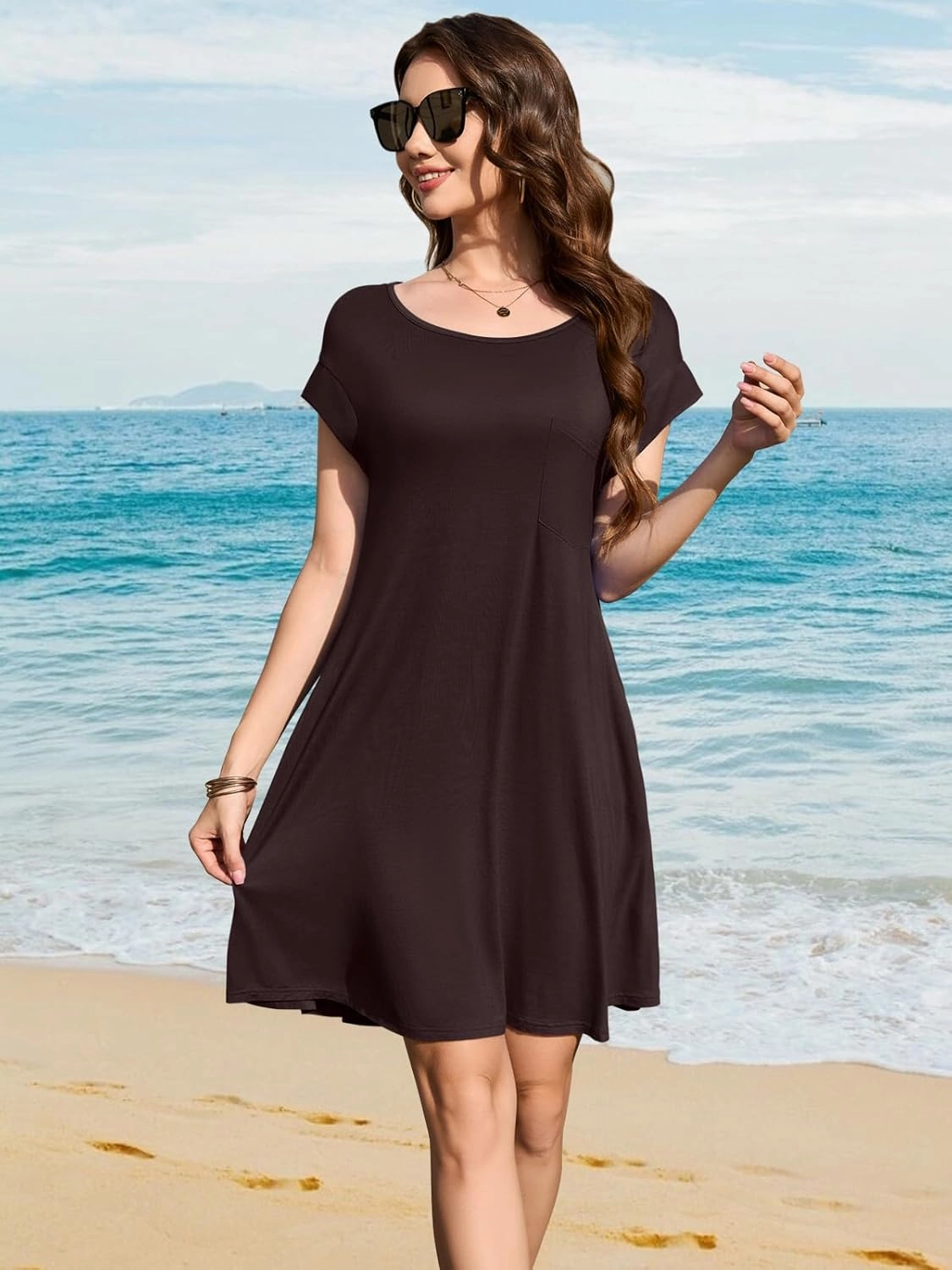 LARACE Plus Size Women Swimsuit Cover Up Cap Sleeve Summer Beach Coverups Loose Shirt Dress Swimwear Sundress with Pockets