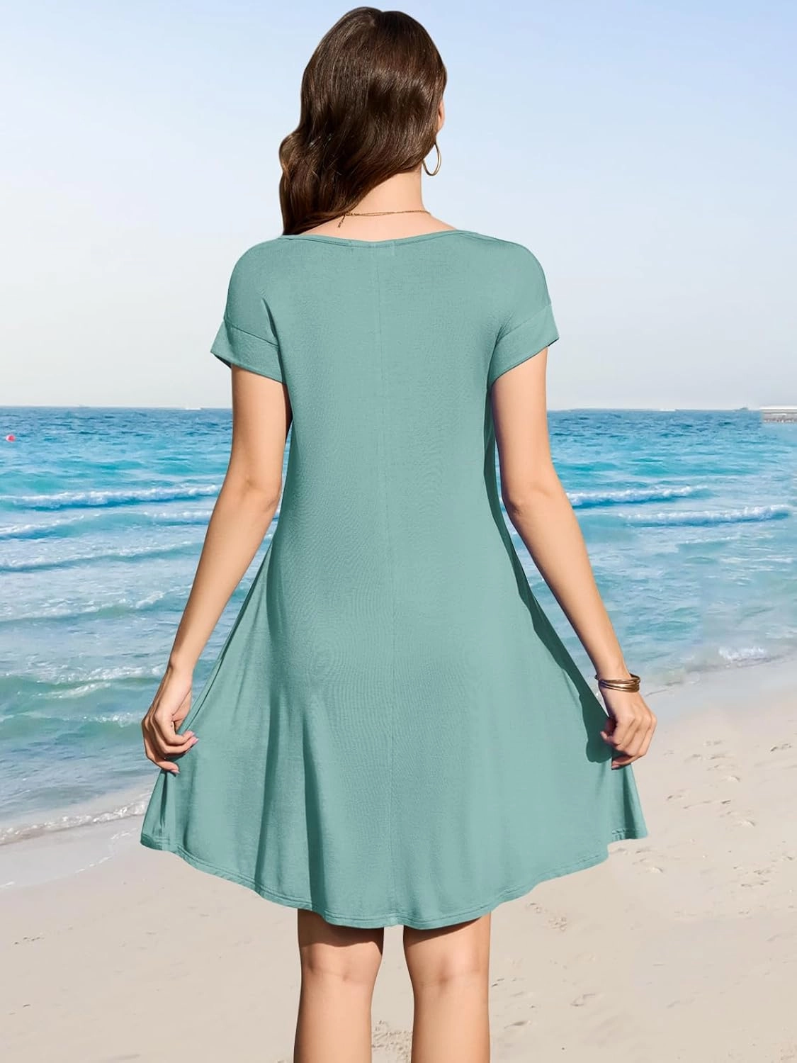 LARACE Plus Size Women Swimsuit Cover Up Cap Sleeve Summer Beach Coverups Loose Shirt Dress Swimwear Sundress with Pockets