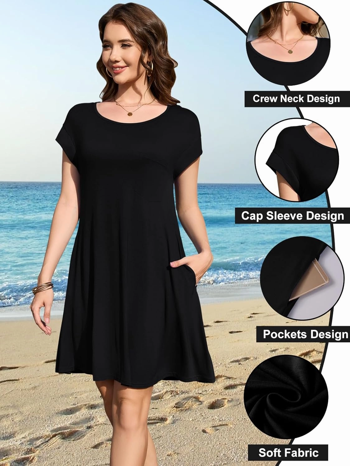 LARACE Plus Size Women Swimsuit Cover Up Cap Sleeve Summer Beach Coverups Loose Shirt Dress Swimwear Sundress with Pockets