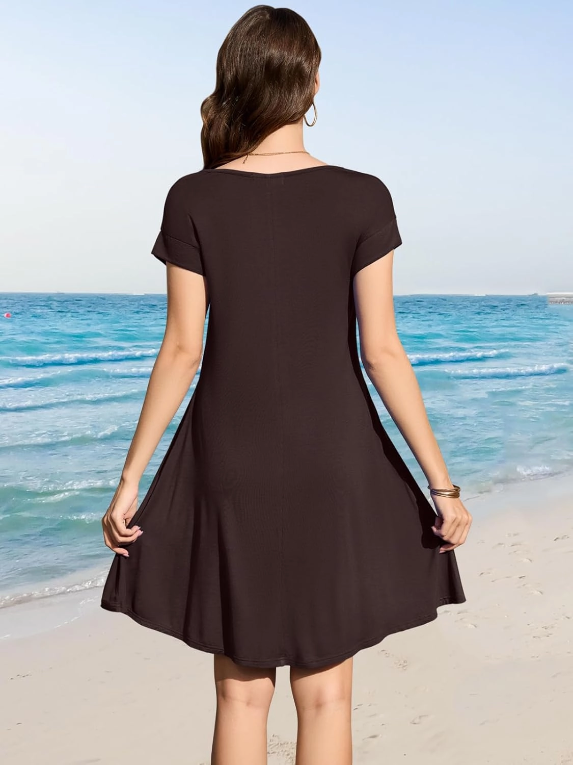 LARACE Plus Size Women Swimsuit Cover Up Cap Sleeve Summer Beach Coverups Loose Shirt Dress Swimwear Sundress with Pockets