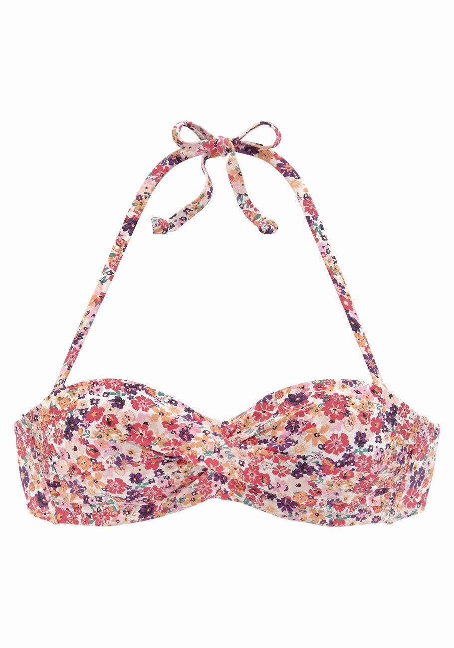 LASCANA Women's Floral Pattern Bandeau Bikini Top