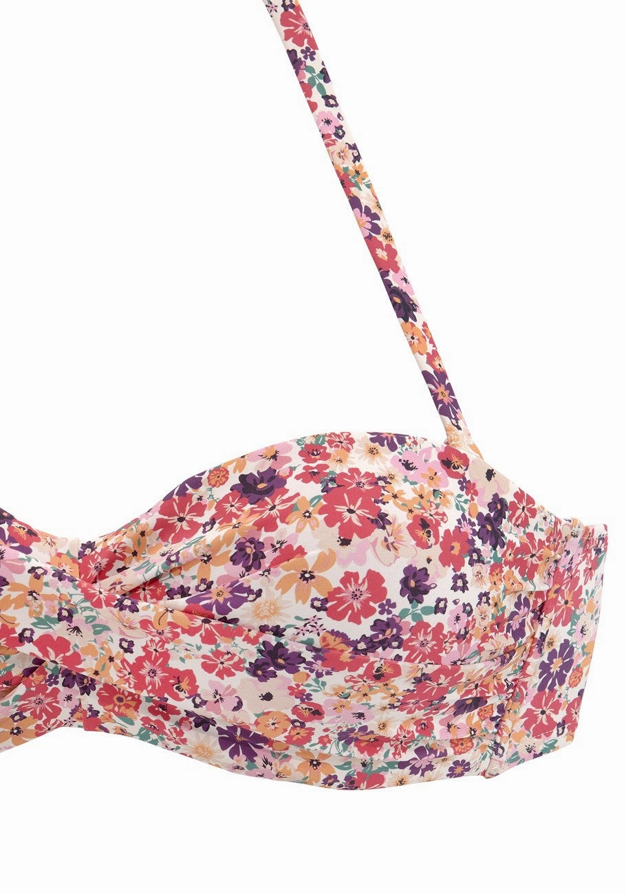 LASCANA Women's Floral Pattern Bandeau Bikini Top