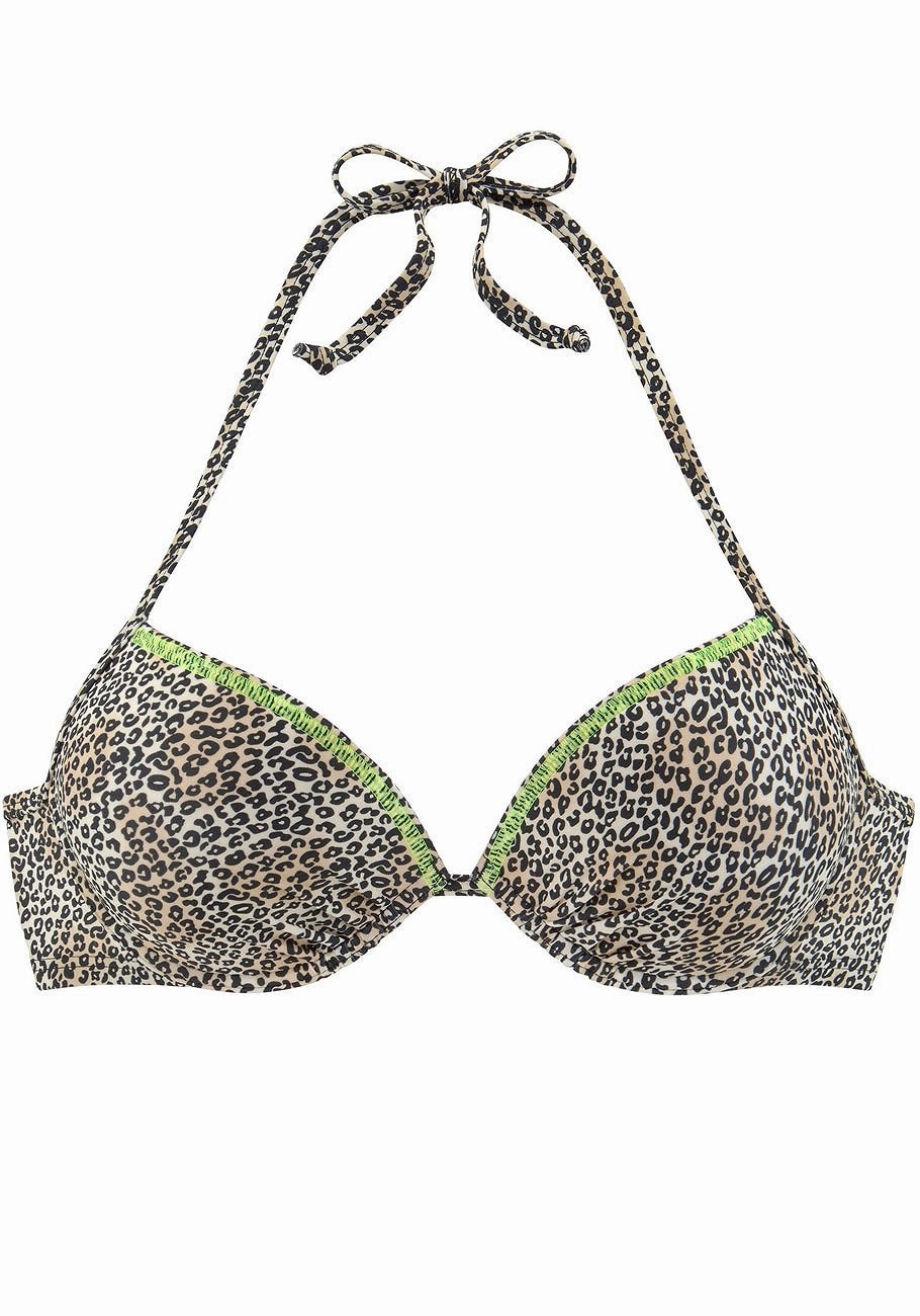 LASCANA Women's Leopard Push Up Bikini Top
