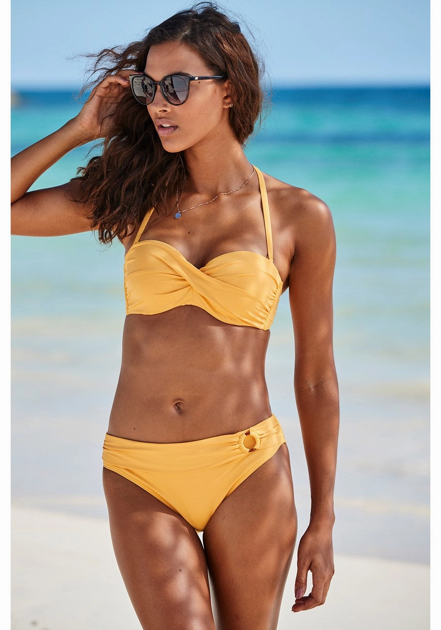 LASCANA Women's Ruched Mid Rise Bikini Swim Bottom