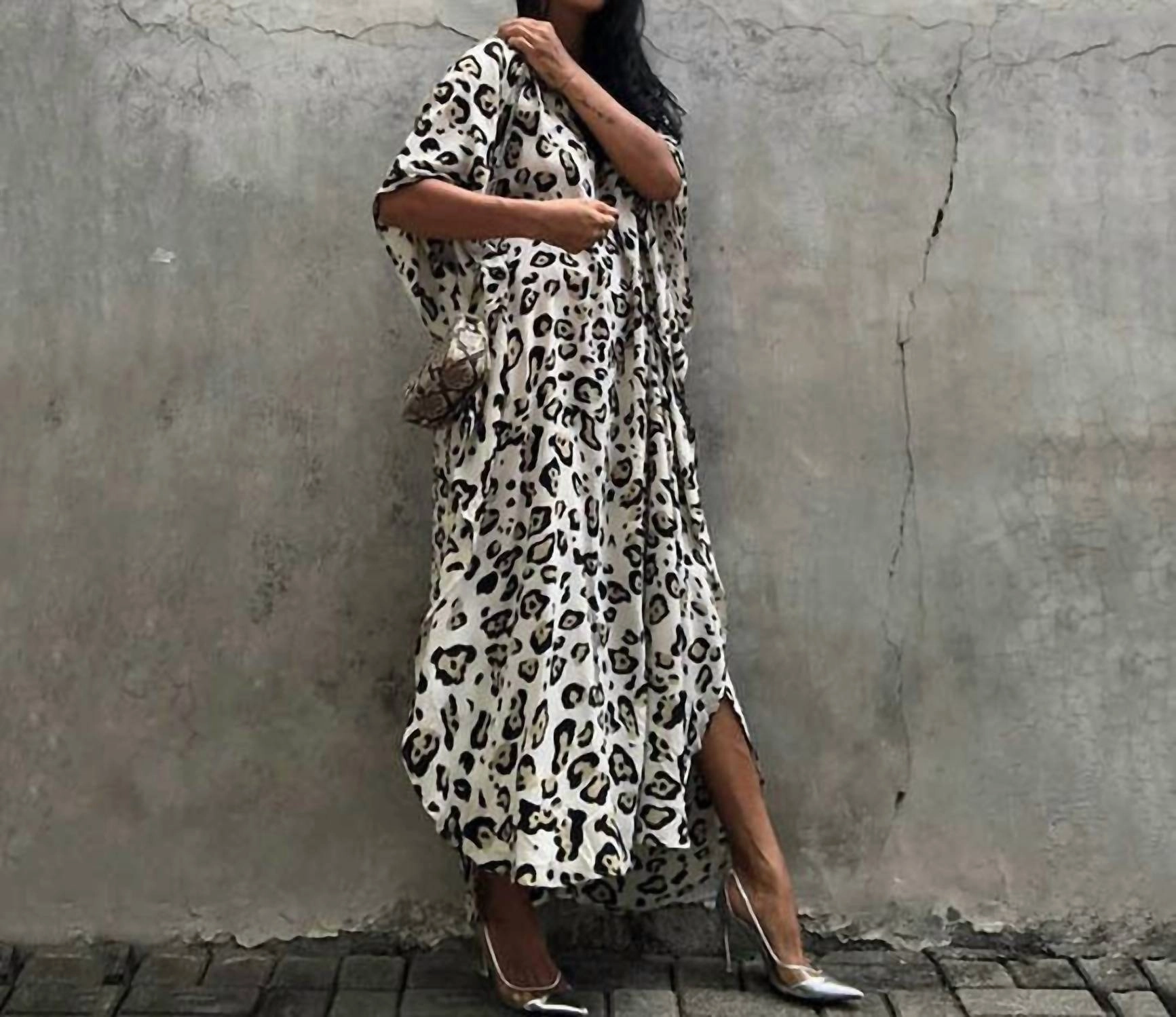 Leopard Print Kimono Cover Up In Black & White