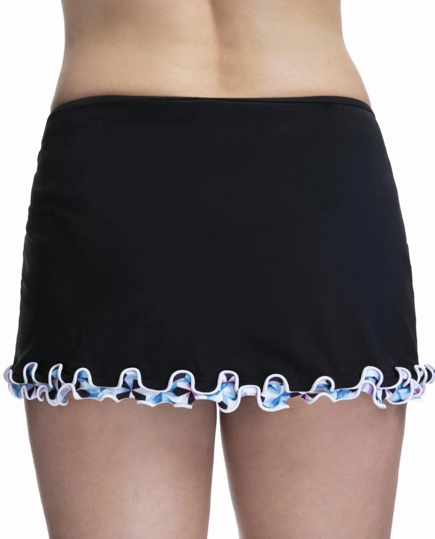 Lettuce Ruffle Side Tie Skirted Swimsuit Bottom In Pinwheel Black