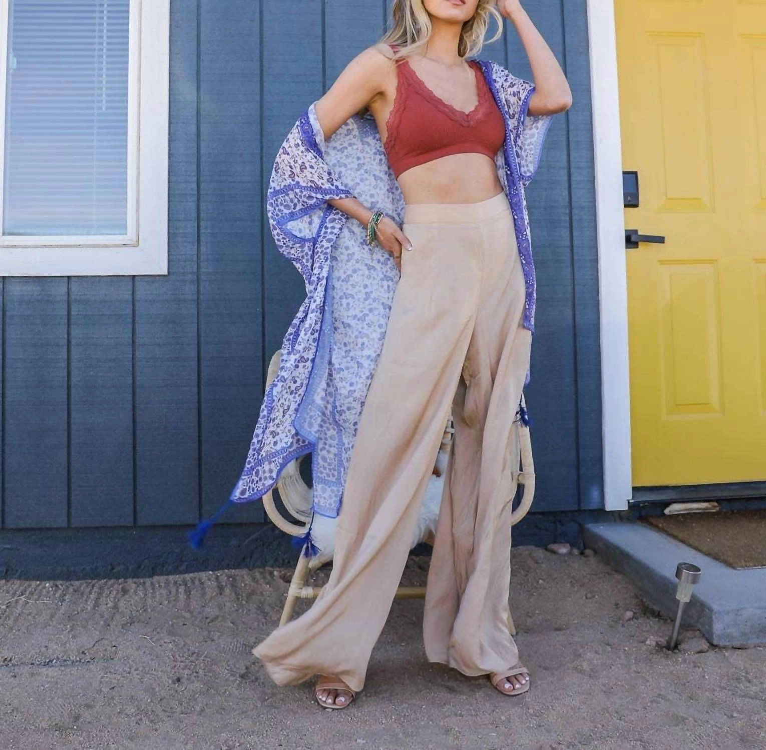 Lightweight Boho Festival Ditsy Floral Paisley Kimono In Lilac Blue White