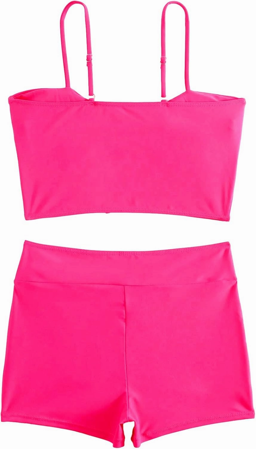 Lilosy Drawstring High Waisted Bikini Set Srting Swimsuit Spaghetti Strap Cami Top and Tie Side Shorts 2 Piece