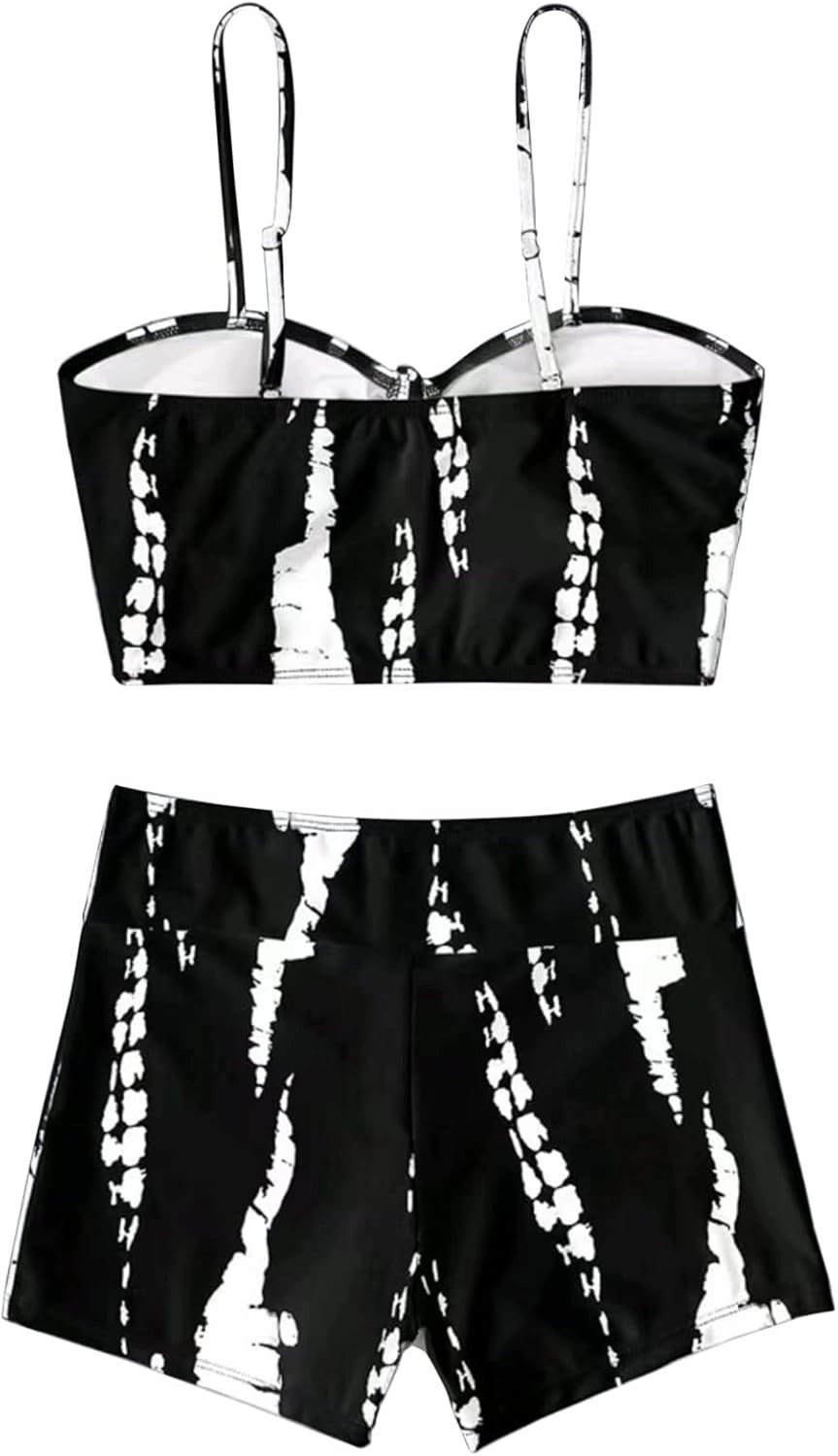 Lilosy Drawstring High Waisted Bikini Set Srting Swimsuit Spaghetti Strap Cami Top and Tie Side Shorts 2 Piece