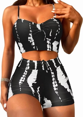 Lilosy Drawstring High Waisted Bikini Set Srting Swimsuit Spaghetti Strap Cami Top and Tie Side Shorts 2 Piece
