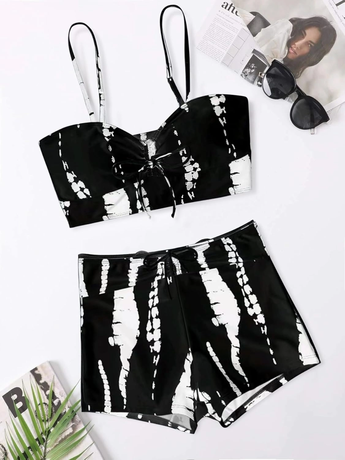 Lilosy Drawstring High Waisted Bikini Set Srting Swimsuit Spaghetti Strap Cami Top and Tie Side Shorts 2 Piece