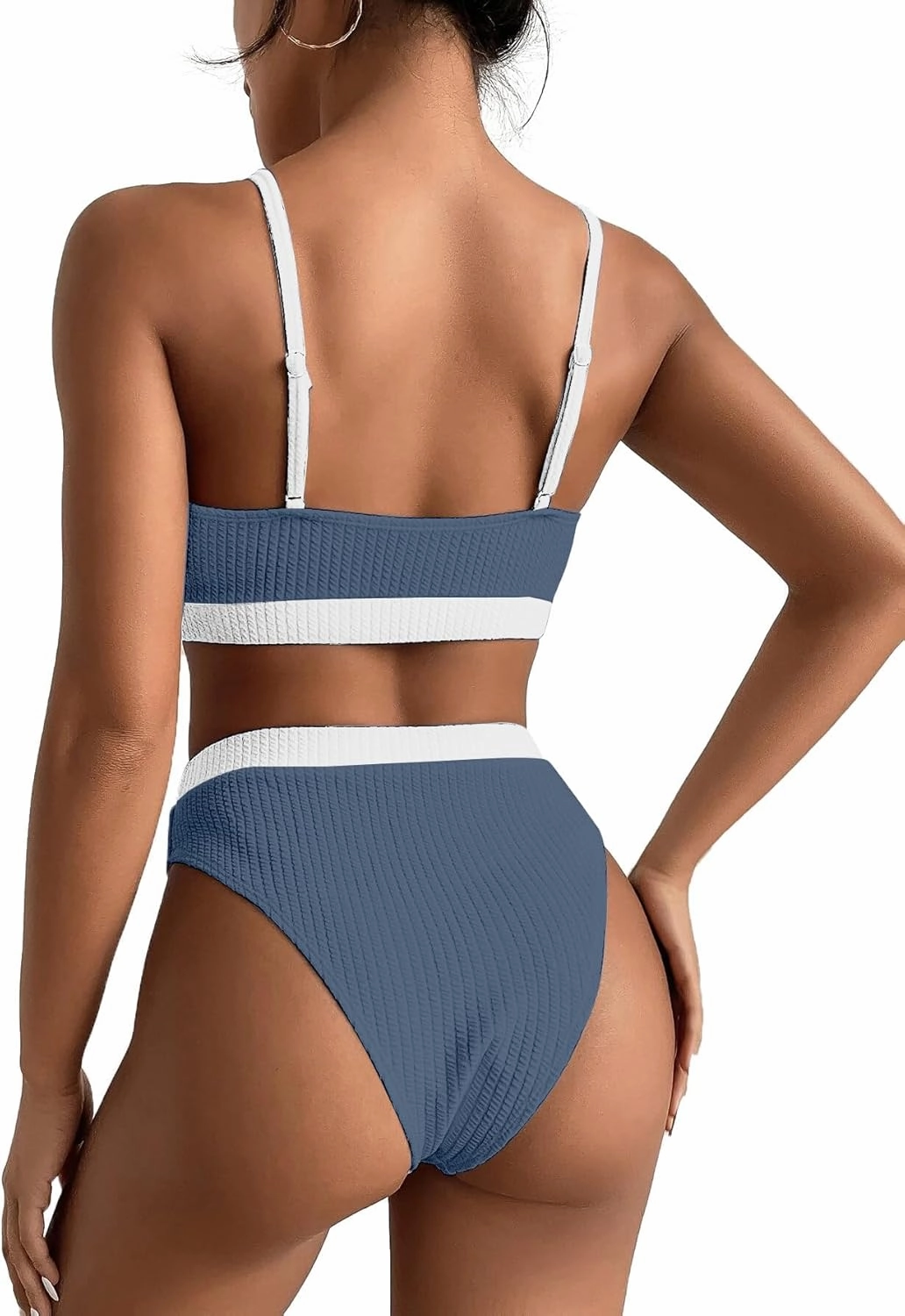 Lilosy High Waisted Tummy Control Ribbed Bikini Crop Top Brazilian Swimsuit Set 2 Piece