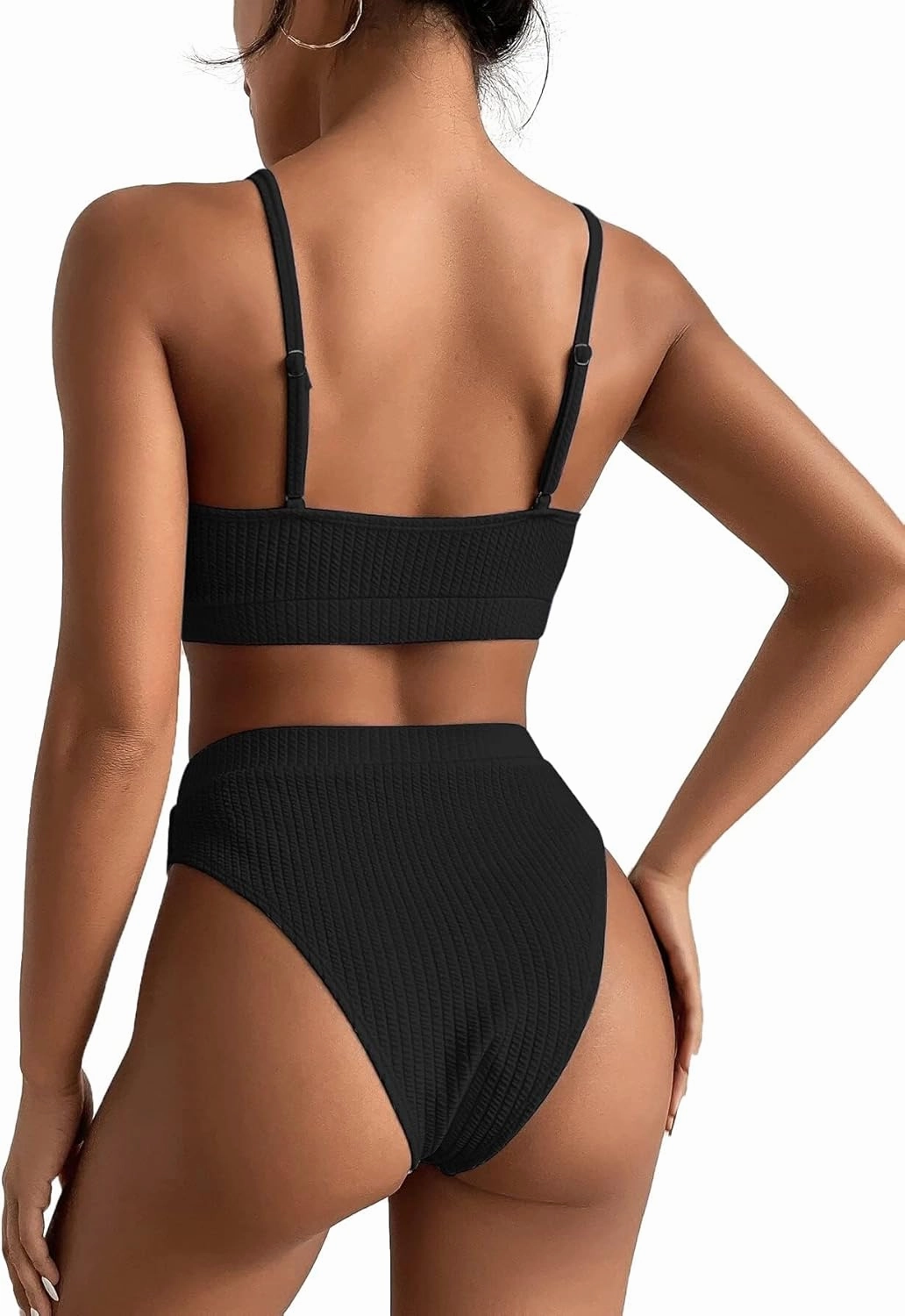 Lilosy High Waisted Tummy Control Ribbed Bikini Crop Top Brazilian Swimsuit Set 2 Piece
