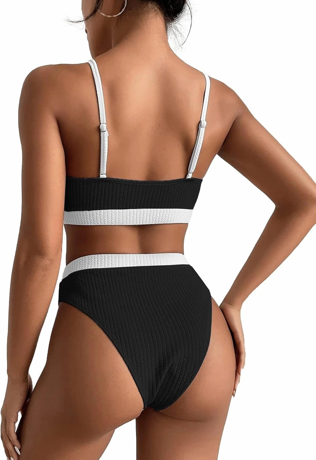 Lilosy High Waisted Tummy Control Ribbed Bikini Crop Top Brazilian Swimsuit Set 2 Piece