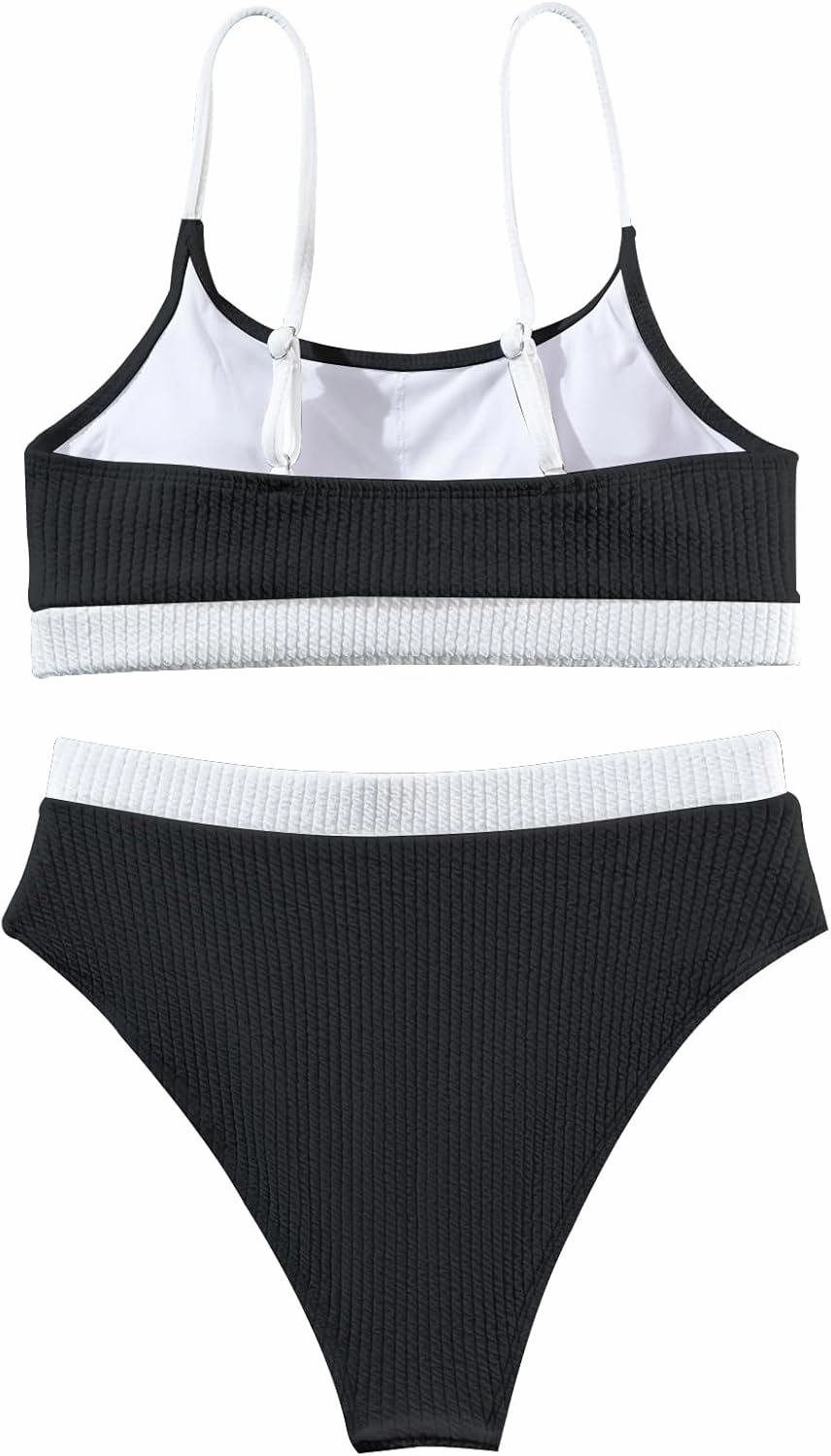 Lilosy High Waisted Tummy Control Ribbed Bikini Crop Top Brazilian Swimsuit Set 2 Piece