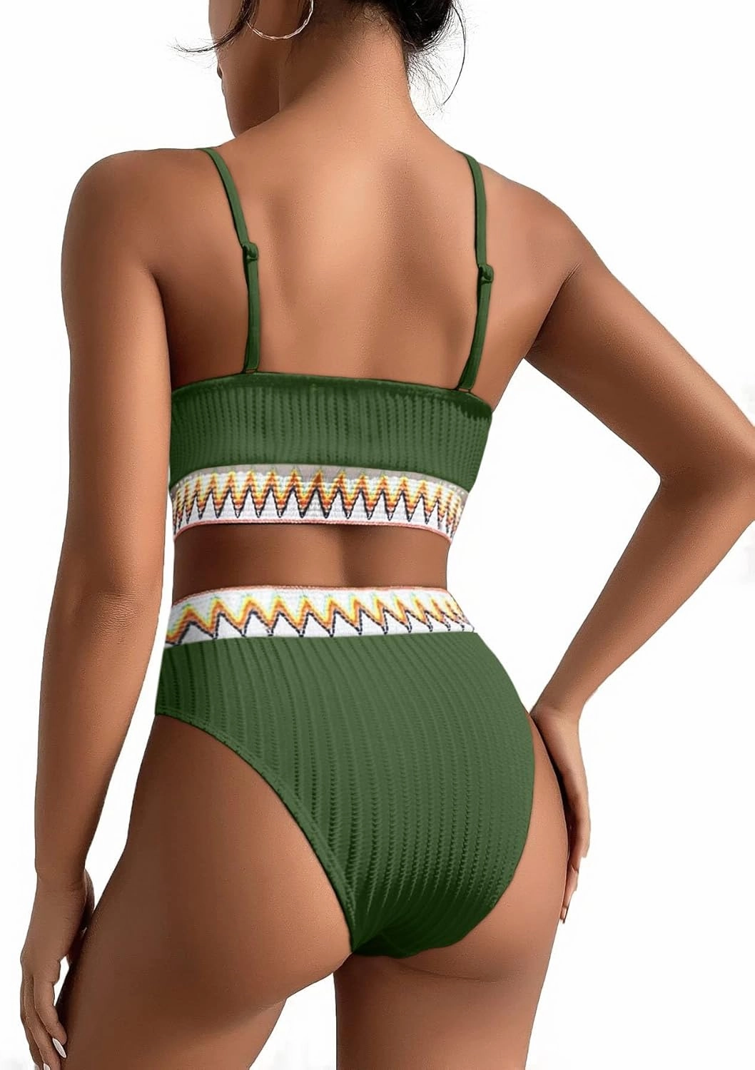 Lilosy High Waisted Tummy Control Ribbed Bikini Crop Top Brazilian Swimsuit Set 2 Piece