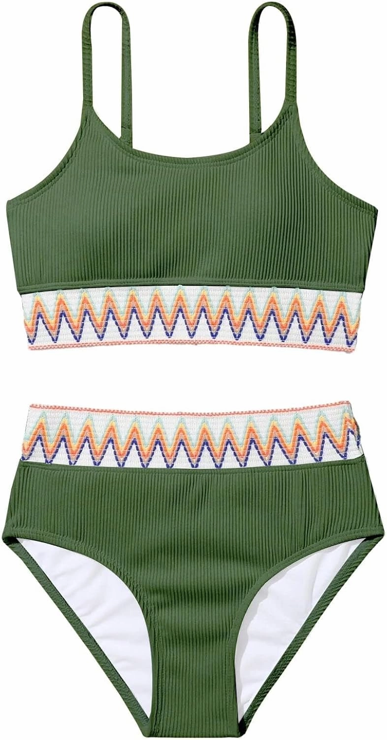 Lilosy High Waisted Tummy Control Ribbed Bikini Crop Top Brazilian Swimsuit Set 2 Piece
