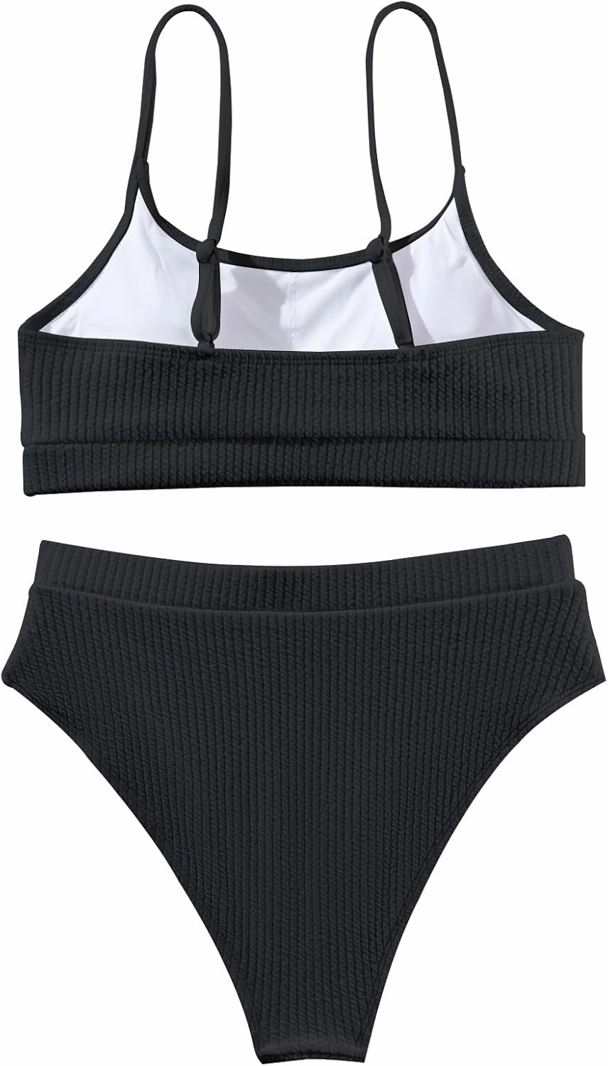 Lilosy High Waisted Tummy Control Ribbed Bikini Crop Top Brazilian Swimsuit Set 2 Piece