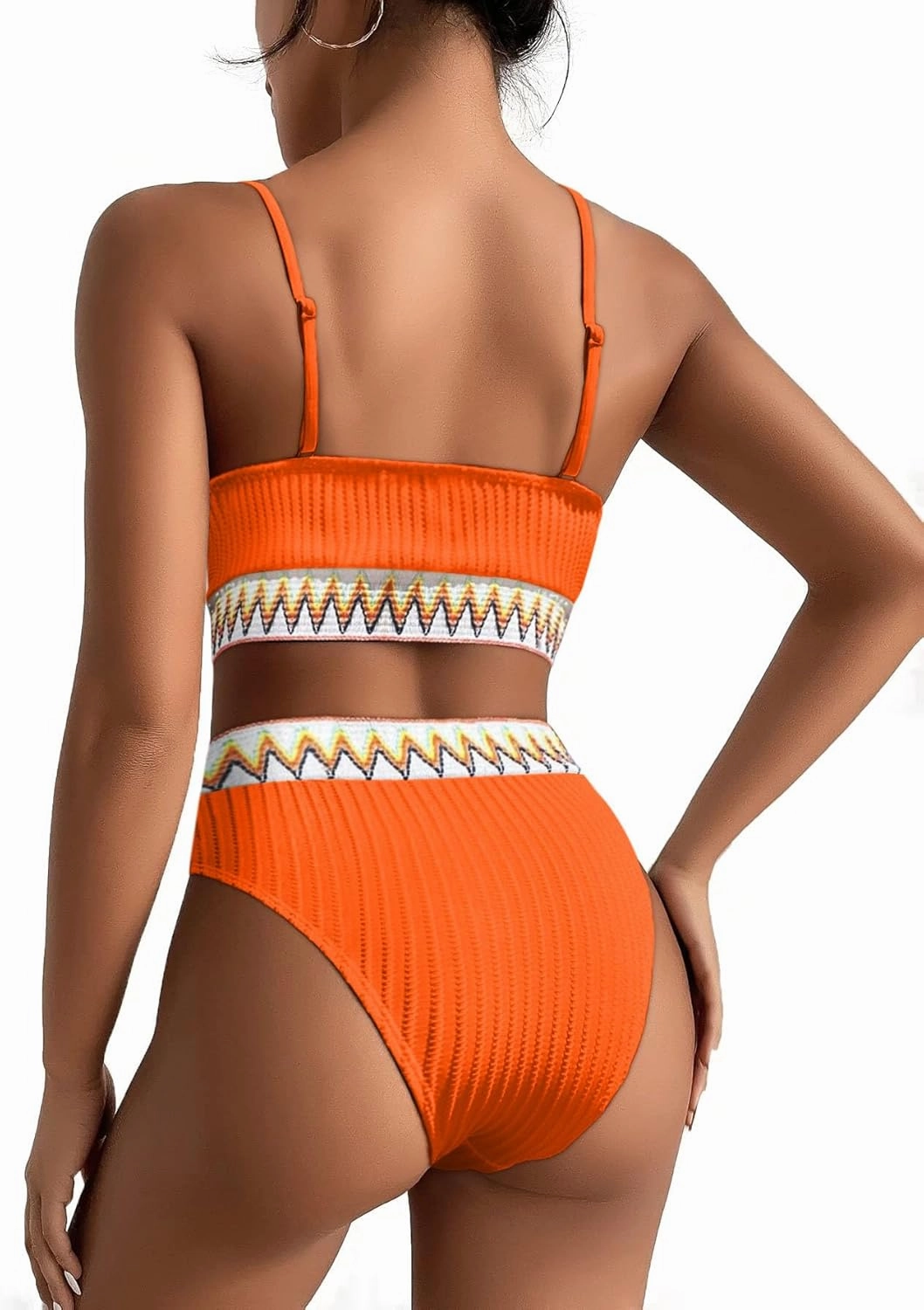 Lilosy High Waisted Tummy Control Ribbed Bikini Crop Top Brazilian Swimsuit Set 2 Piece
