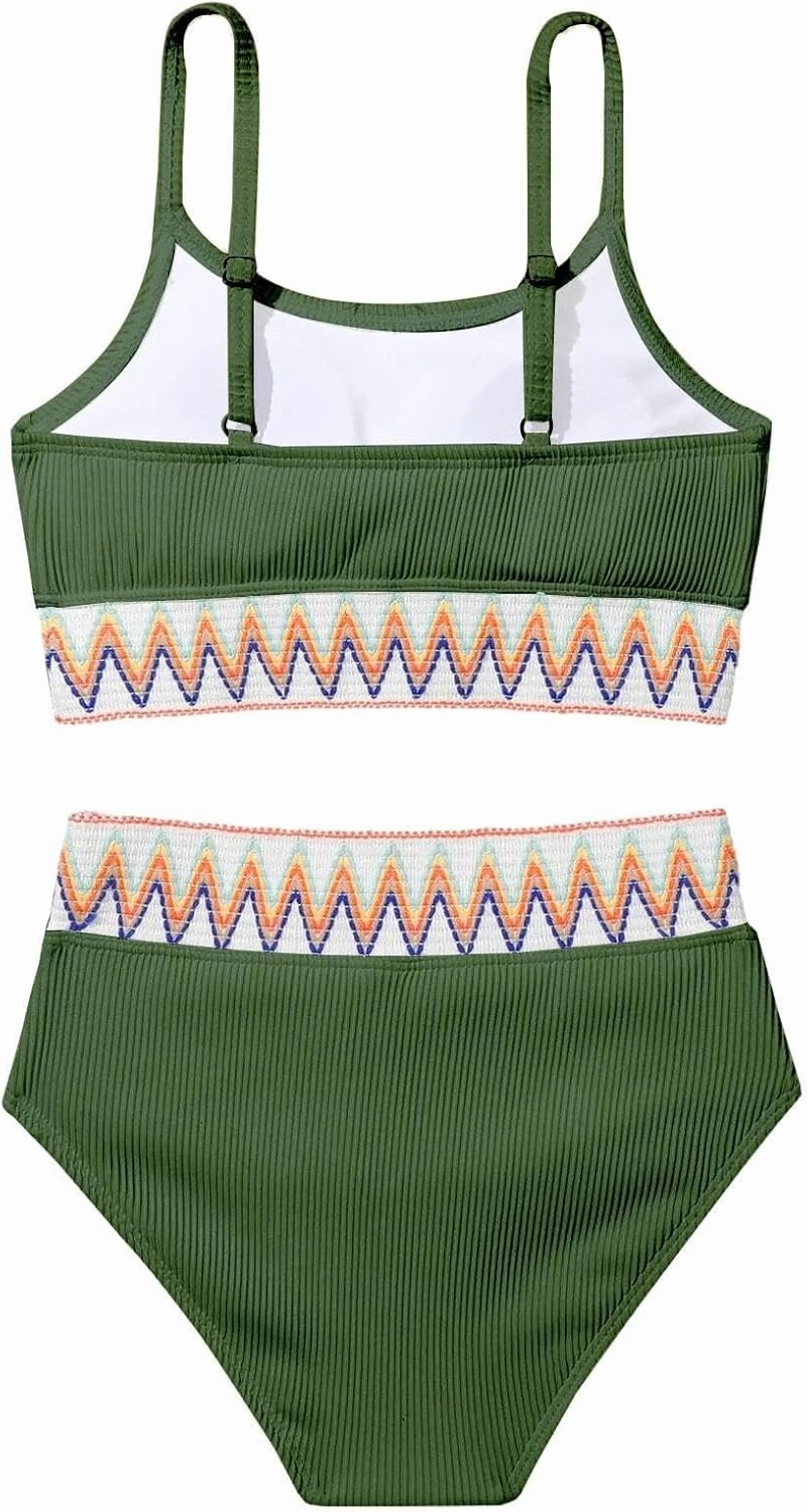 Lilosy High Waisted Tummy Control Ribbed Bikini Crop Top Brazilian Swimsuit Set 2 Piece