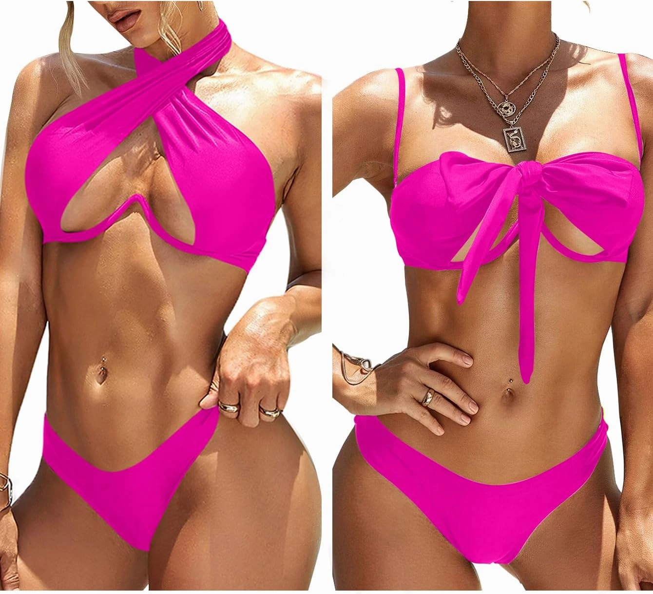 Lilosy Sexy Cute Underwire Cutout Halter Bikini Swimsuit Set Women Criss Cross Bathing Suit 2 Piece
