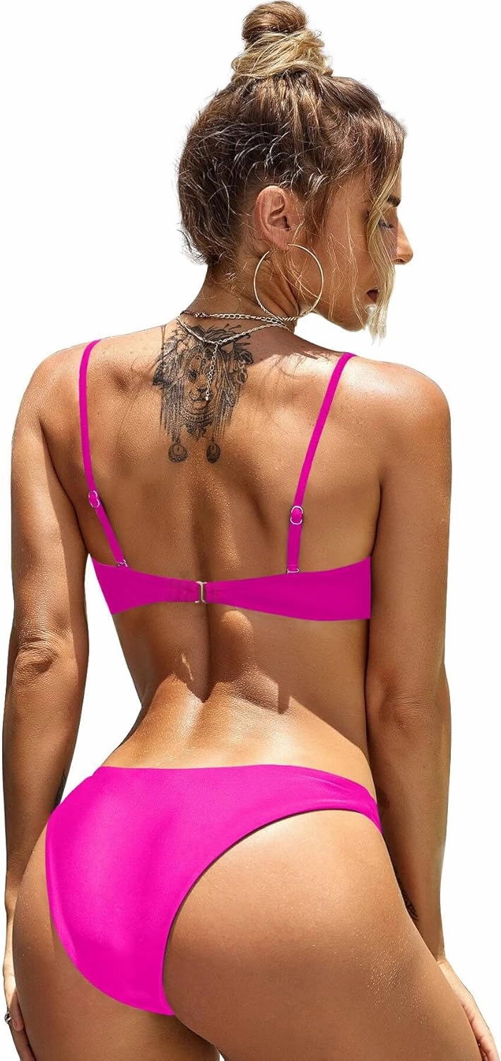 Lilosy Sexy Cute Underwire Cutout Halter Bikini Swimsuit Set Women Criss Cross Bathing Suit 2 Piece