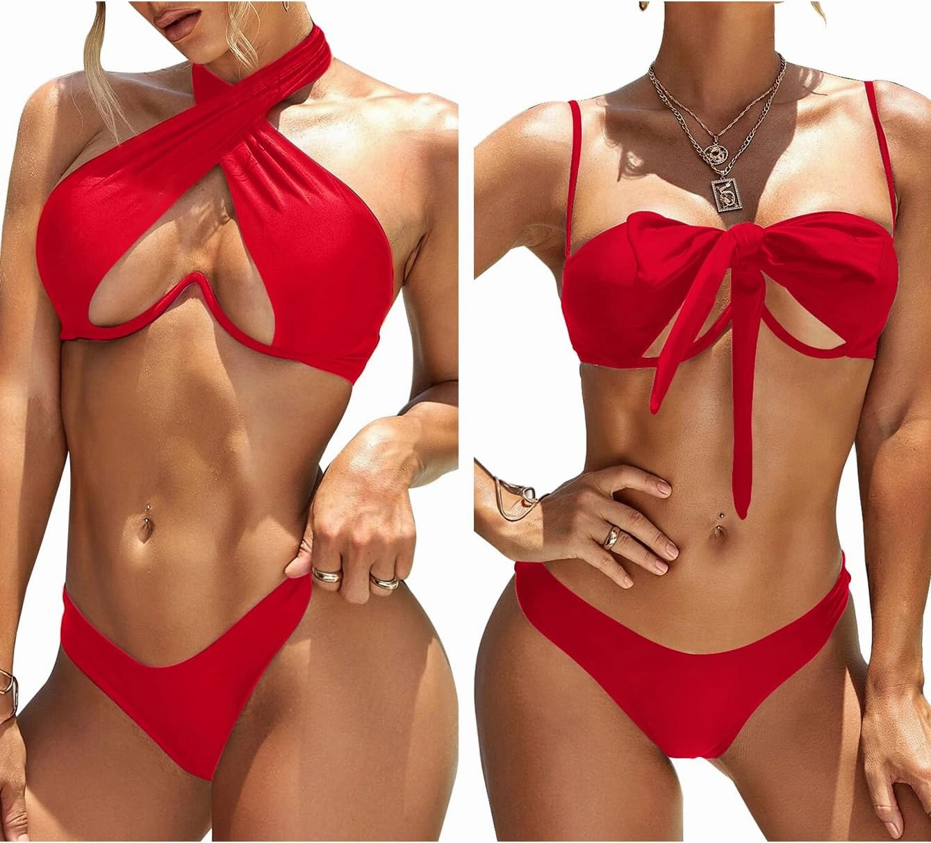 Lilosy Sexy Cute Underwire Cutout Halter Bikini Swimsuit Set Women Criss Cross Bathing Suit 2 Piece