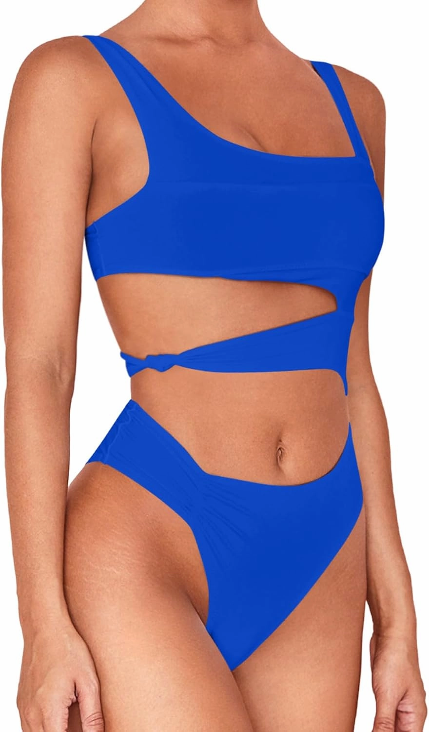 Lilosy Sexy Knotted Ruched High Cut Leg One Piece Swimsuit