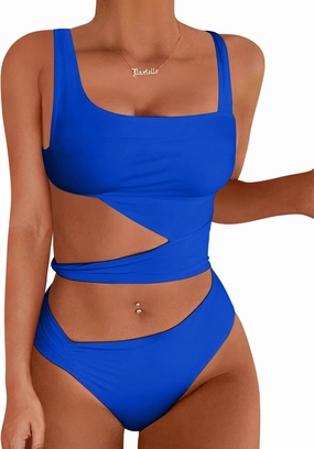 Lilosy Sexy Knotted Ruched High Cut Leg One Piece Swimsuit