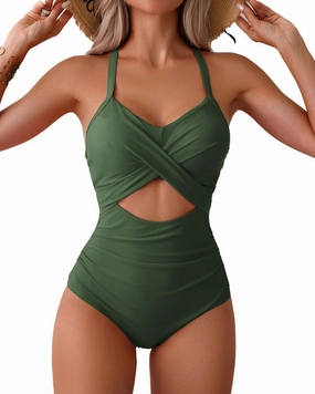 Limeeke Women Cutout One Piece Swimsuit Tummy Control High Waisted Swimwear Wrap Tie Back Bathing Suit