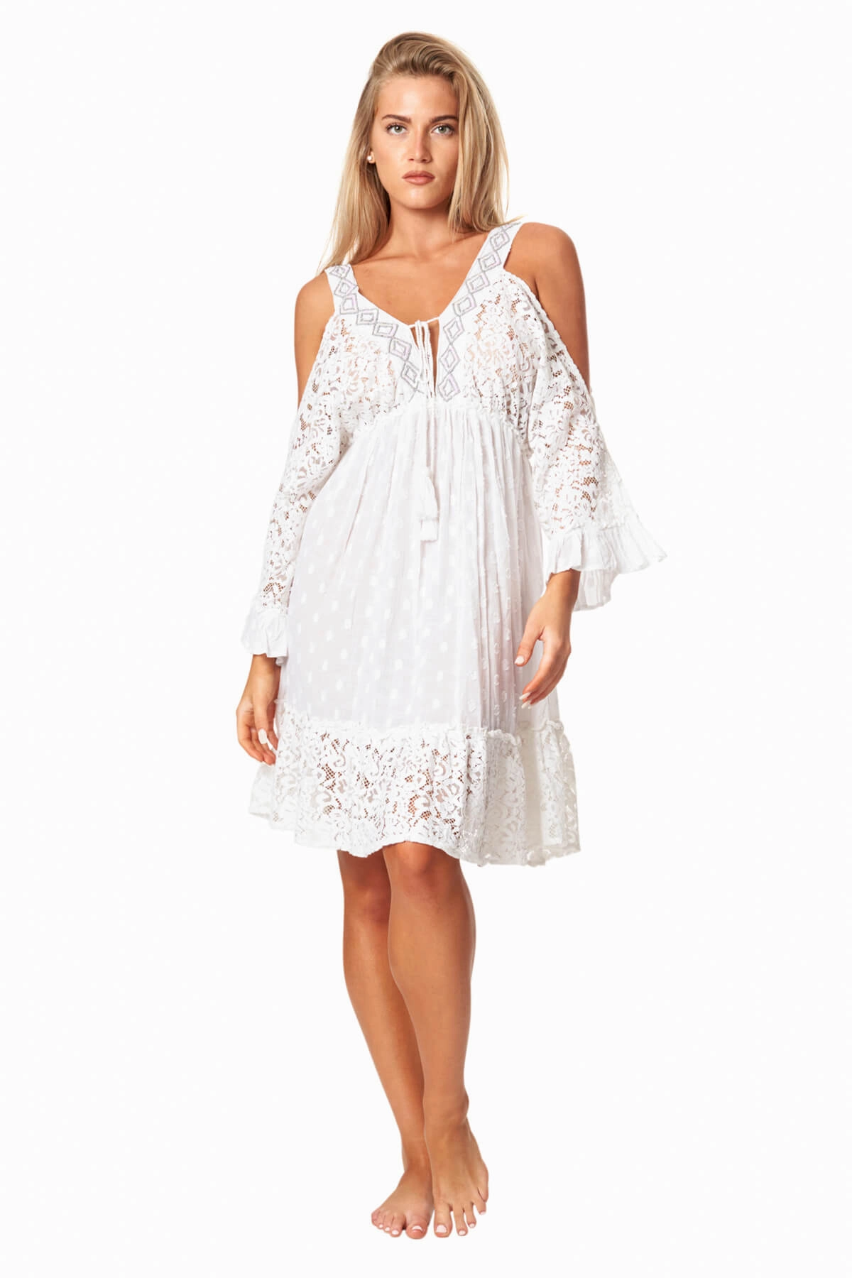 Lisa Open Shoulder Lace Mini Dress