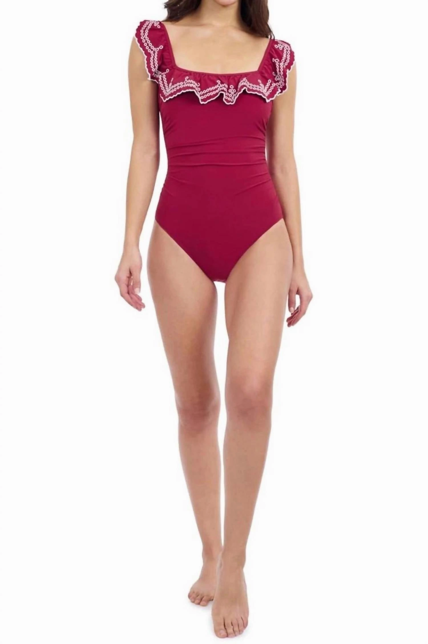 Lola Square Neck One-Piece Swimsuit In Brick