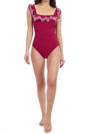 Lola Square Neck One-Piece Swimsuit In Brick