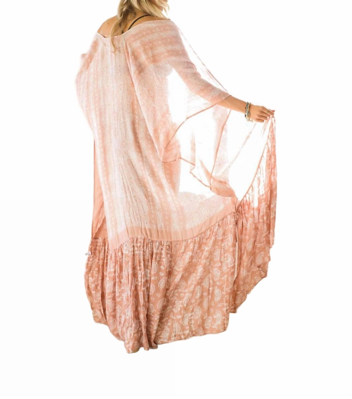 Long Paisley Flowy Kimono In Blush