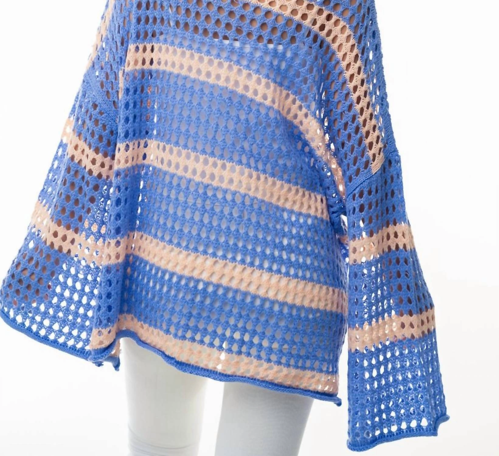 Long Sleeve Striped Knit Top In Blue Multi