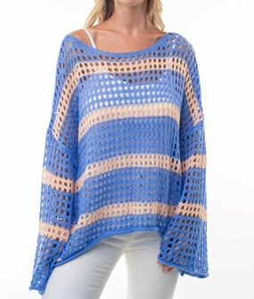 Long Sleeve Striped Knit Top In Blue Multi