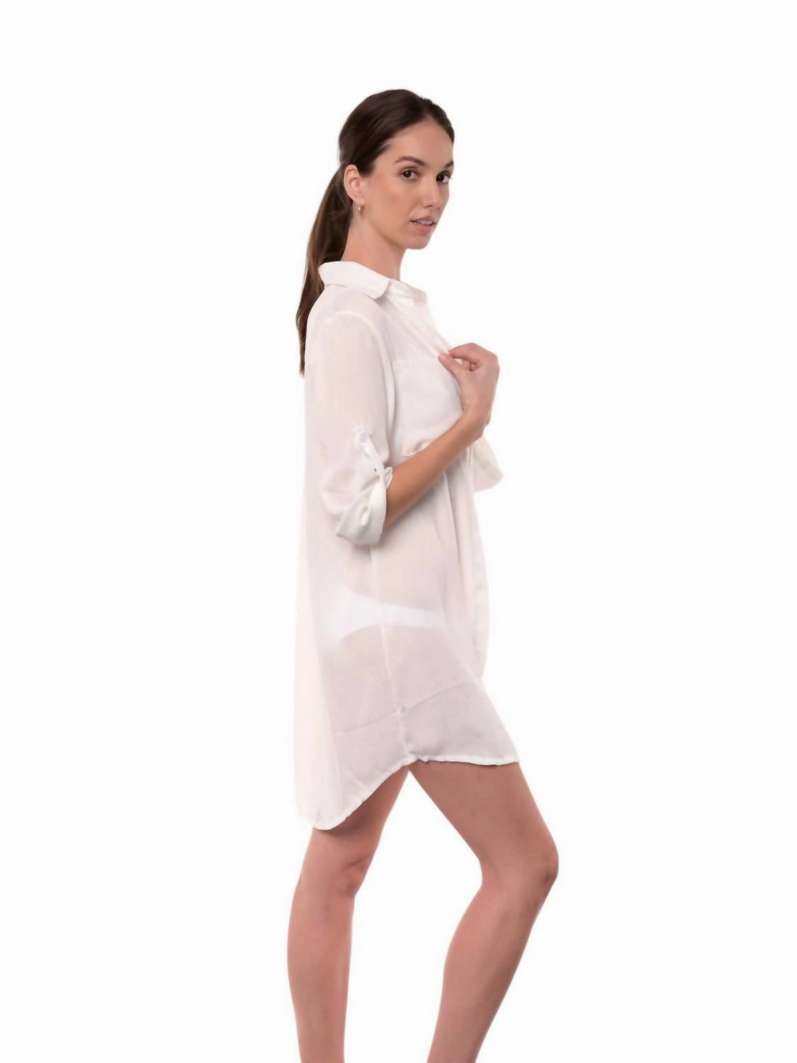 Lydia Buttoned Shirt Beach Cover Up In White