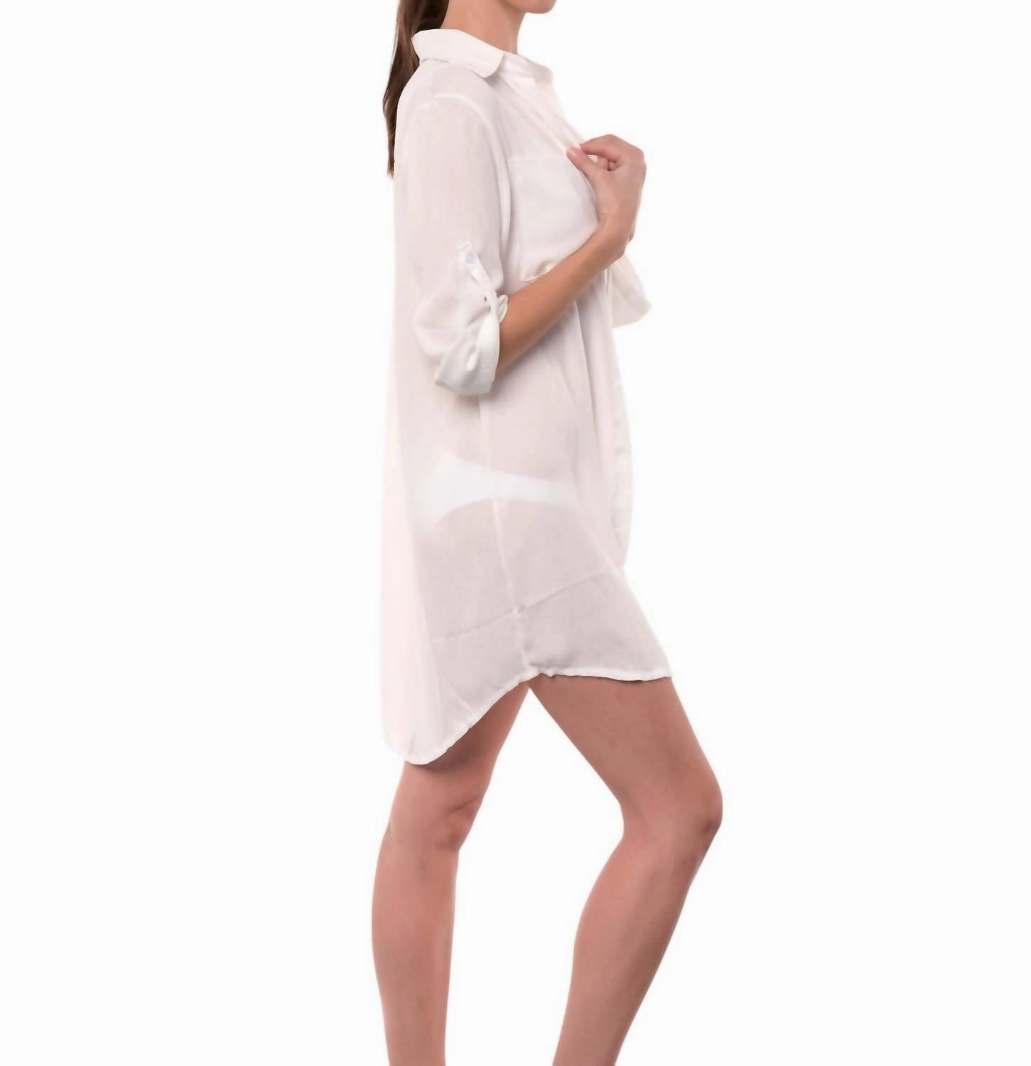 Lydia Buttoned Shirt Beach Cover Up In White
