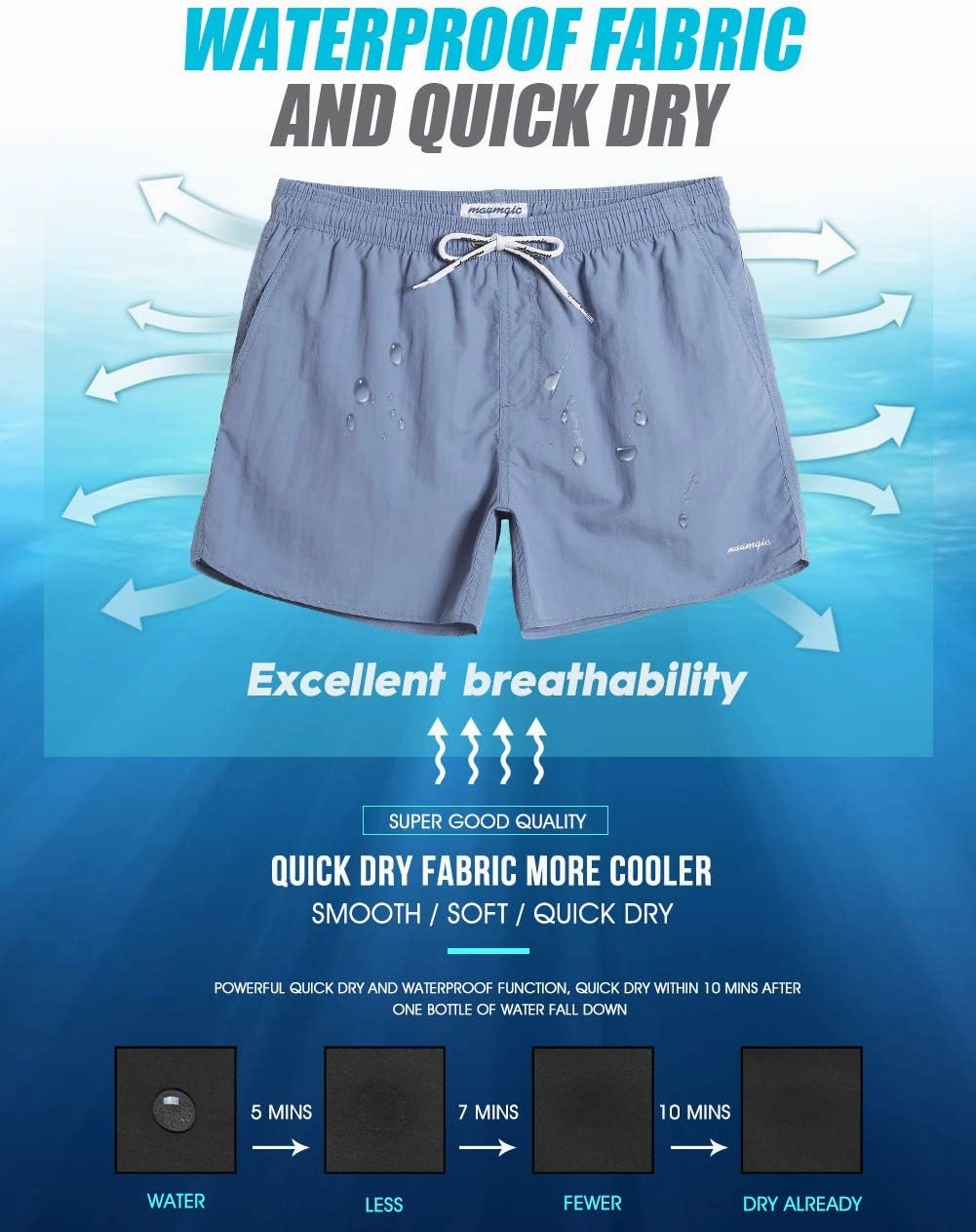 maamgic Mens Swim Trunks 5" with Mesh Lining Quick Dry Bathing Suits for Men Swim Shorts Swimwear