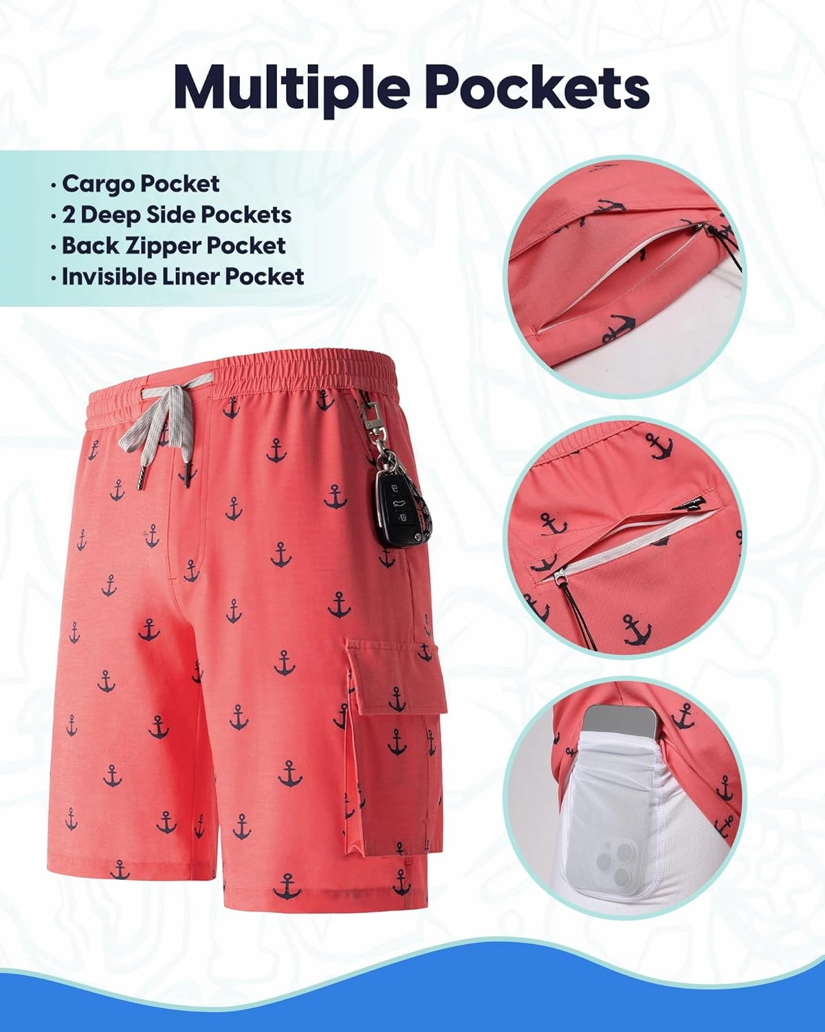 maamgic Mens Swim Trunks with Compression Liner 9 inch Quick Dry Men Bathing Suit Stretch Board Shorts